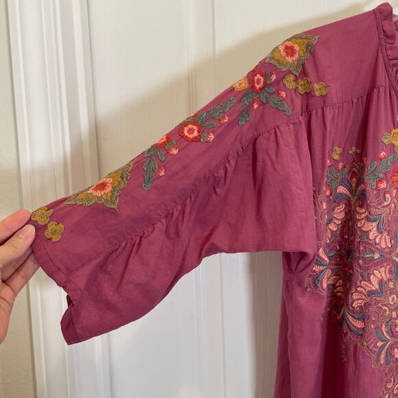 Johnny Was Biya Irma Embroidered Blouse Mauve Violet Floral Scroll Cotton S - Picture 4 of 7